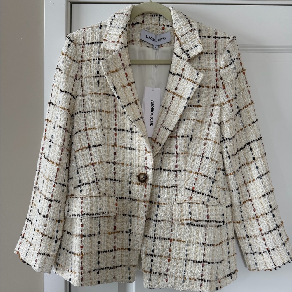 NWT Veronica Beard Healy Ecru Multi Dickey Plaid Wool-Blend Jacket Size 8 - Picture 4 of 10